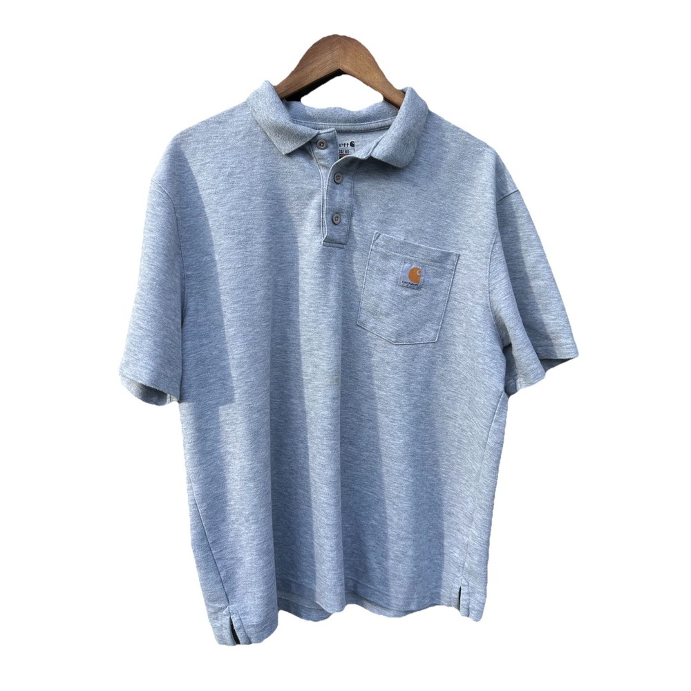 Carhartt Men's L Gray Loose Fit Polo Shirt Short Sleeve Pocket Knit Casual/Work